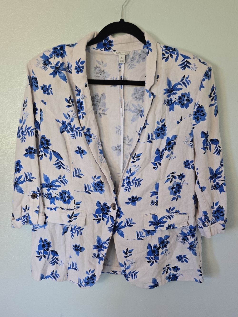 Cato | Linen Blue Floral Blazer Jacket Size Large